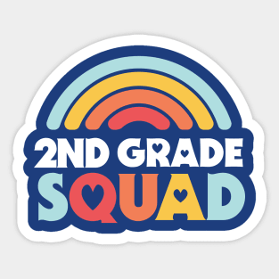 Cute School Teacher 2nd Grade Squad with Retro Rainbow and Hearts Sticker